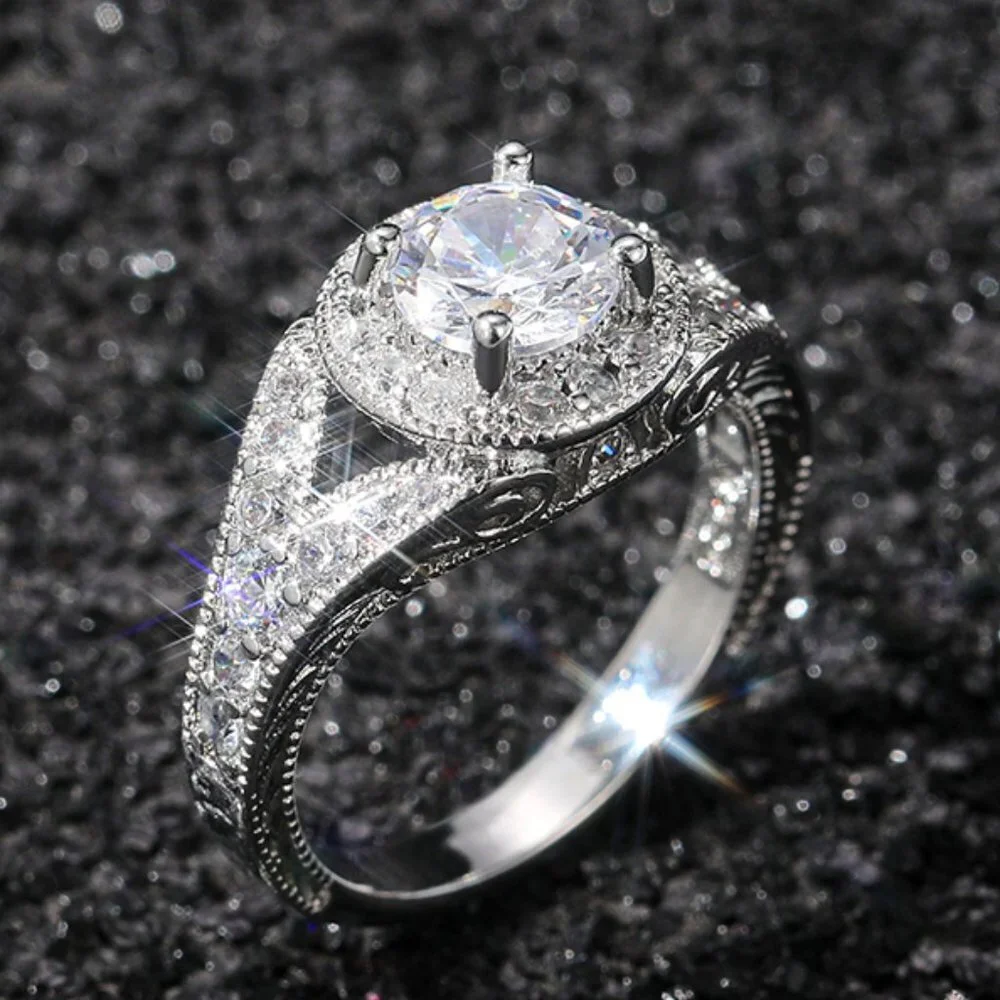 💥Round Shiny CZ Noble Silver Wedding/Engagement Ring for Women, K808
